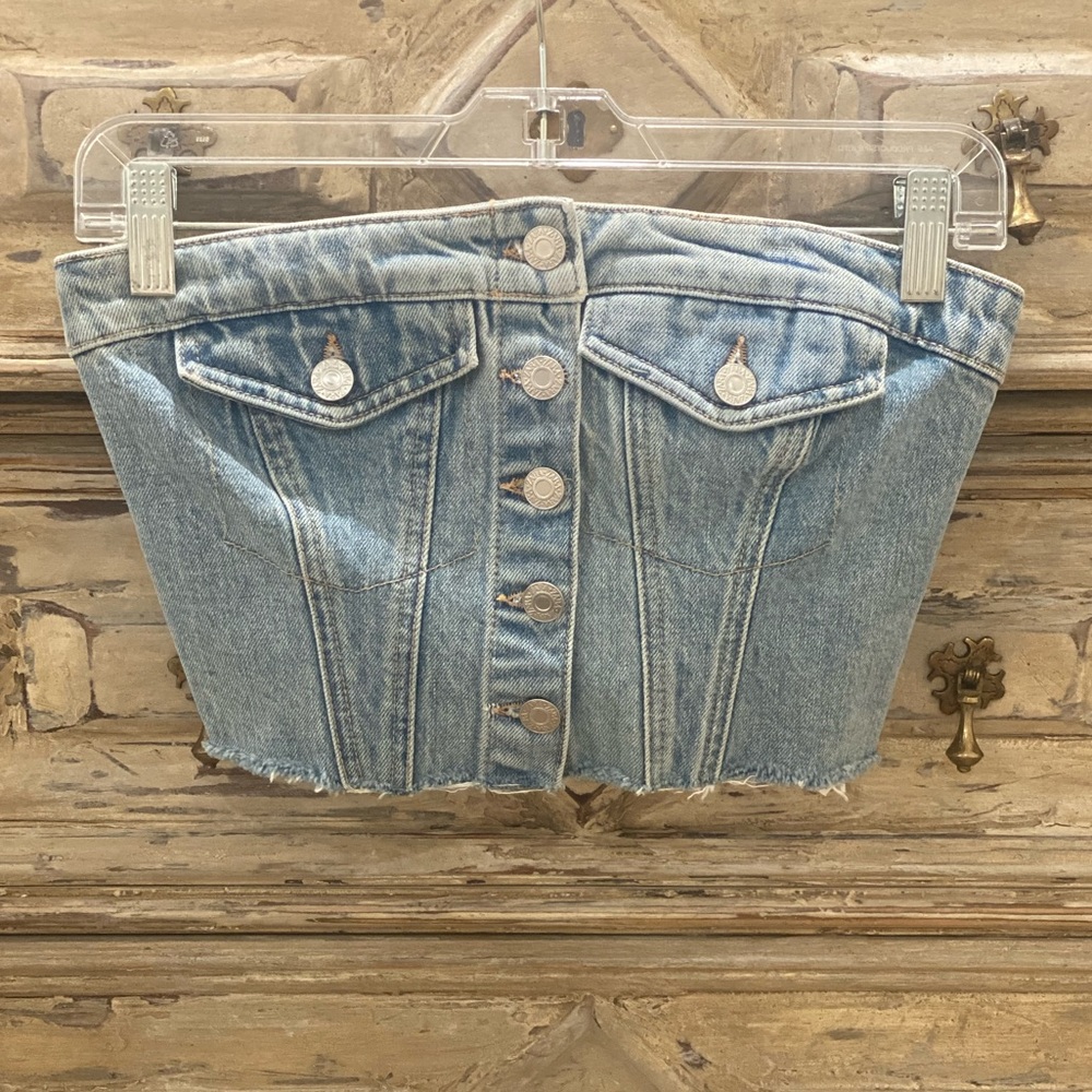 Zara Button Front Denim Crop Top Size S EUC